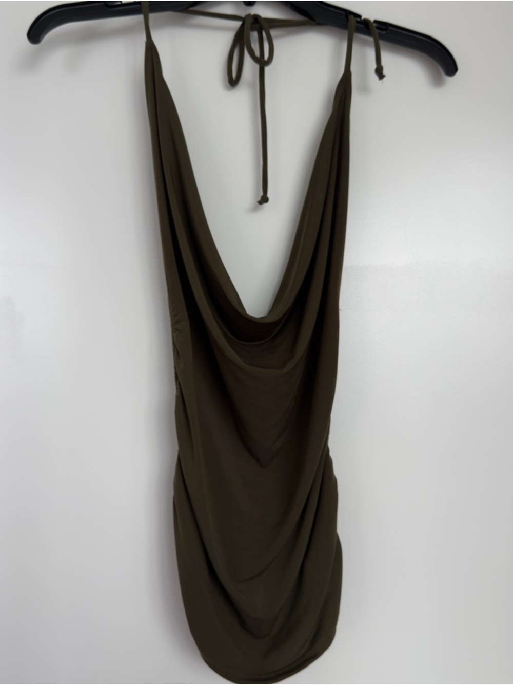 Drape Front Halter Mini Dress - Olive